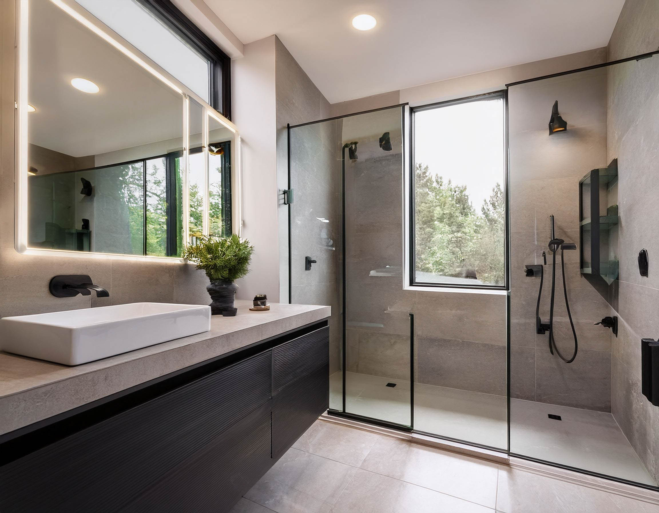 Premium tub-to-shower conversion with frameless glass enclosure and built-in bench