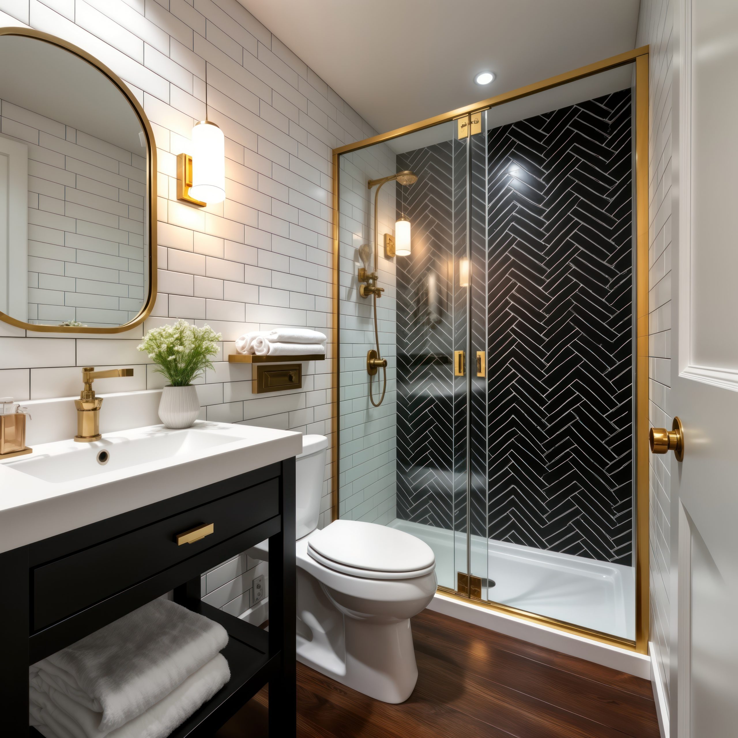 Small bathroom ideas featuring bright tile design and smart storage