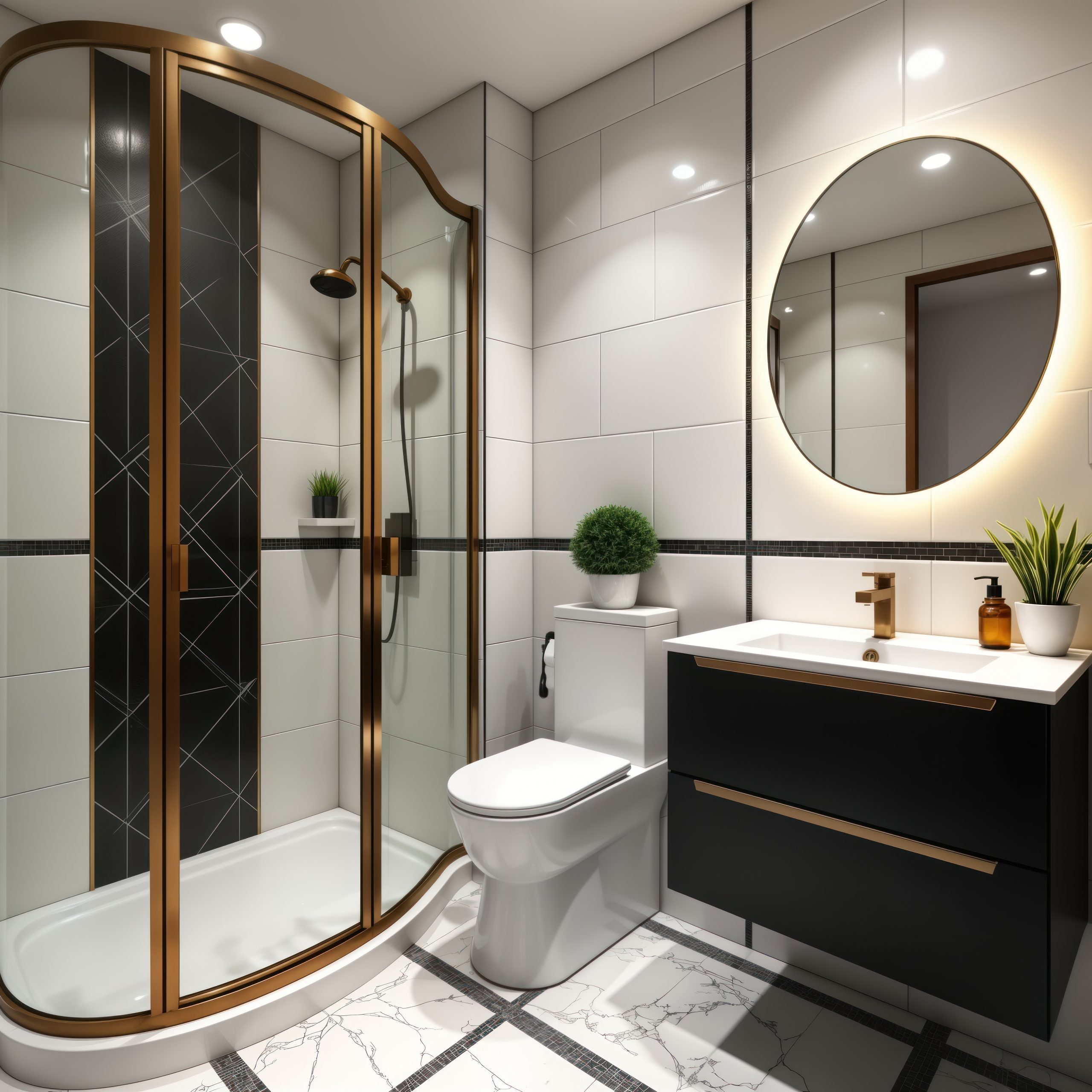 Small bathroom ideas featuring bright tile design and smart storage