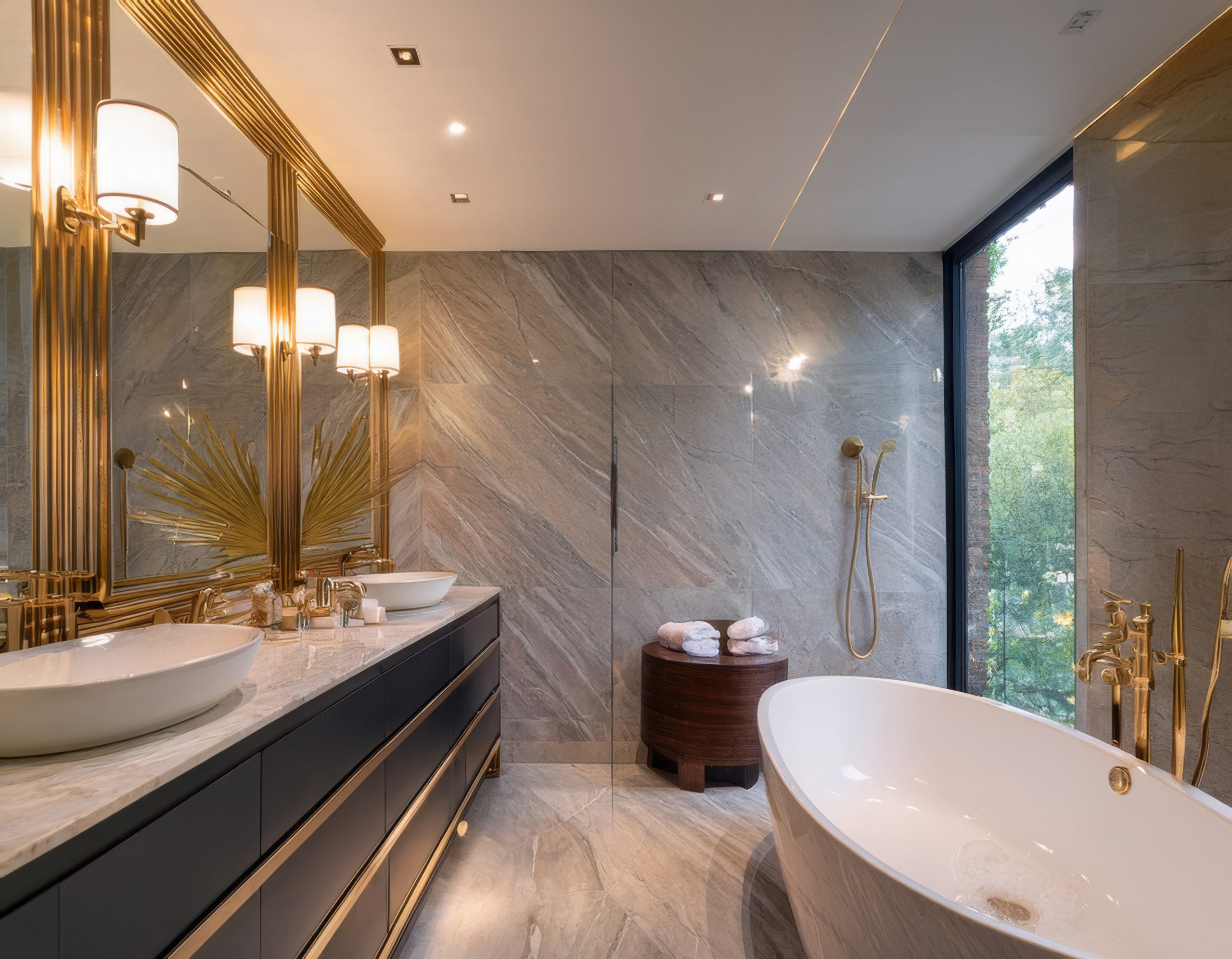 Small bathroom ideas with modern walk-in shower and space-saving vanity